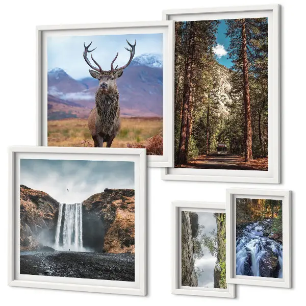 Set of 5 wall art pieces featuring nature landscapes and waterfalls