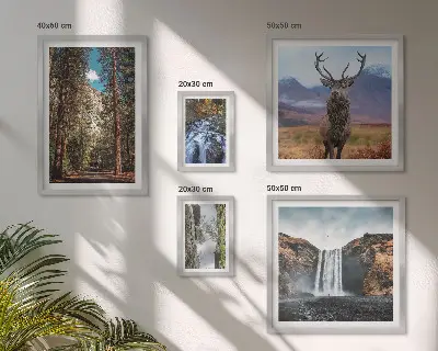 Set of 5 wall art pieces featuring nature landscapes and waterfalls