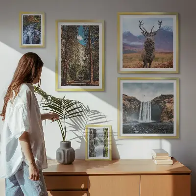 Set of 5 wall art pieces featuring nature landscapes and waterfalls