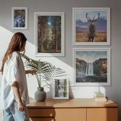 Set of 5 wall art pieces featuring nature landscapes and waterfalls