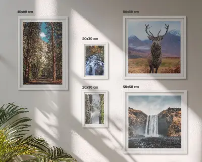 Set of 5 wall art pieces featuring nature landscapes and waterfalls