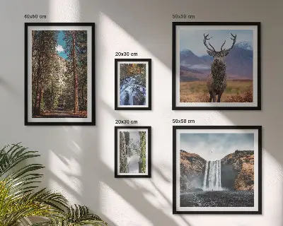 Set of 5 wall art pieces featuring nature landscapes and waterfalls