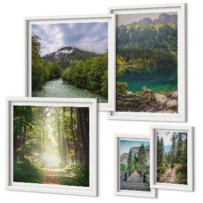 Framed photo set Mountain landscapes and forest trails