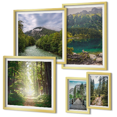 Framed photo set Mountain landscapes and forest trails
