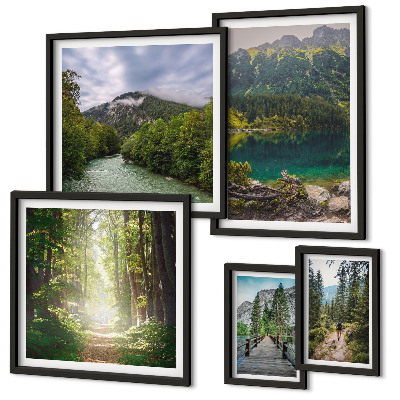 Framed photo set Mountain landscapes and forest trails