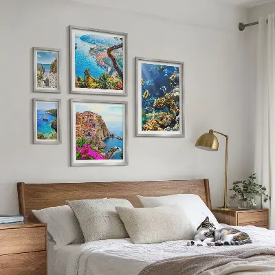 Gallery wall seaside landscapes featuring fish and beaches