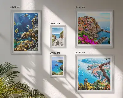 Gallery wall seaside landscapes featuring fish and beaches