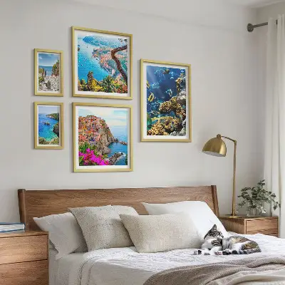Gallery wall seaside landscapes featuring fish and beaches