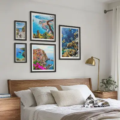 Gallery wall seaside landscapes featuring fish and beaches