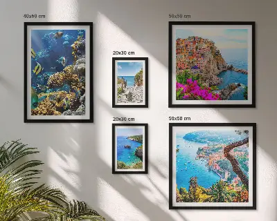 Gallery wall seaside landscapes featuring fish and beaches