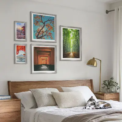 Framed photo set landscapes of Japan with bamboo and flowers