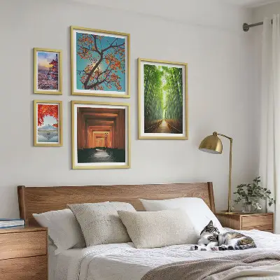Framed photo set landscapes of Japan with bamboo and flowers