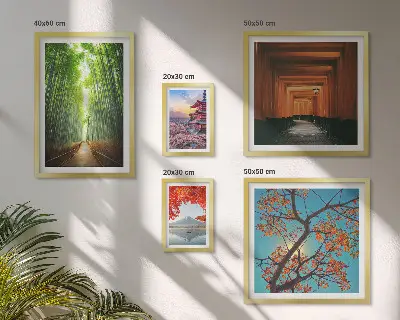 Framed photo set landscapes of Japan with bamboo and flowers