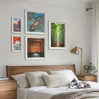 Framed photo set landscapes of Japan with bamboo and flowers