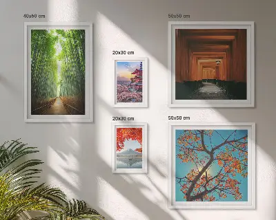 Framed photo set landscapes of Japan with bamboo and flowers