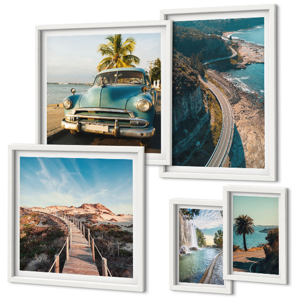 Set of 5 wall art pieces Landscapes travel cars nature