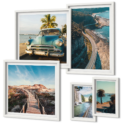 Set of 5 wall art pieces Landscapes travel cars nature