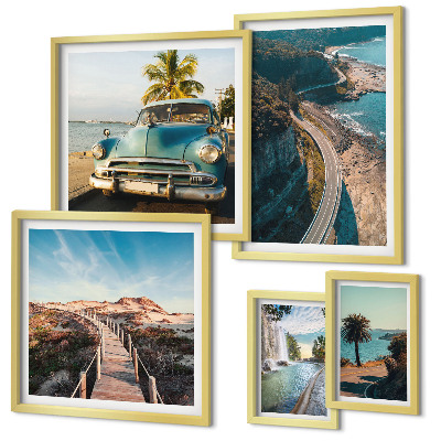 Set of 5 wall art pieces Landscapes travel cars nature
