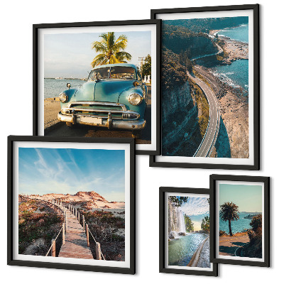 Set of 5 wall art pieces Landscapes travel cars nature