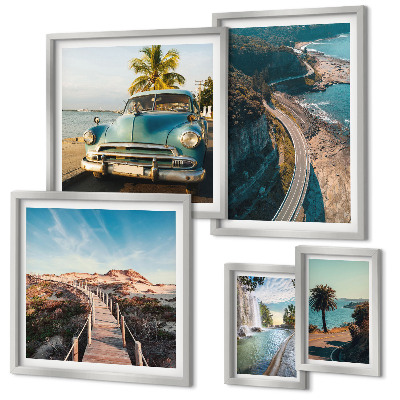 Set of 5 wall art pieces Landscapes travel cars nature