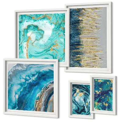 Abstract blue compositions framed photo set