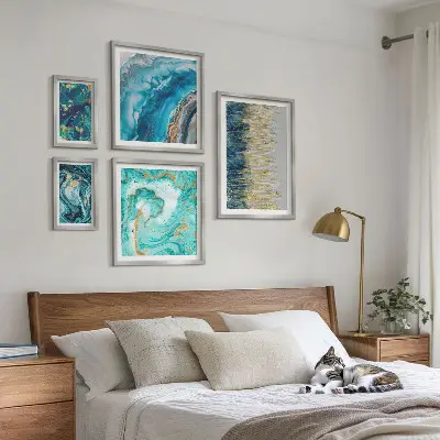 Abstract blue compositions framed photo set