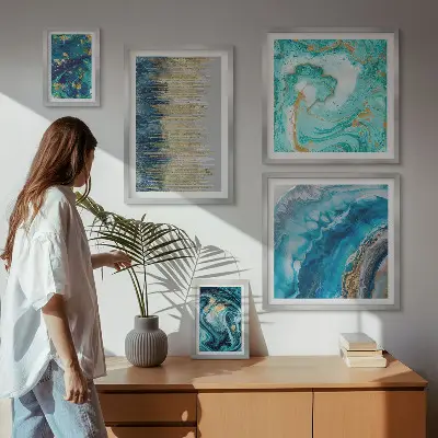 Abstract blue compositions framed photo set