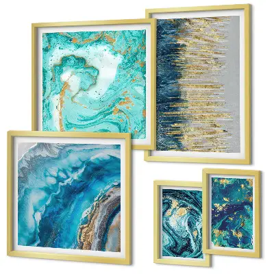 Abstract blue compositions framed photo set