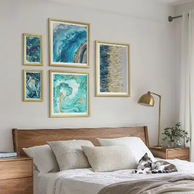 Abstract blue compositions framed photo set
