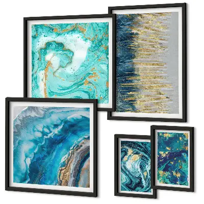 Abstract blue compositions framed photo set