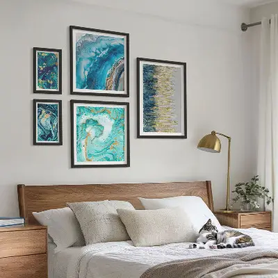 Abstract blue compositions framed photo set