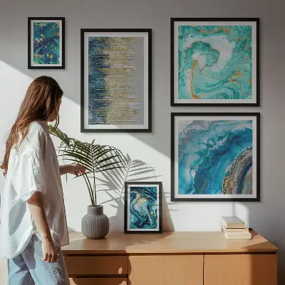 Abstract blue compositions framed photo set