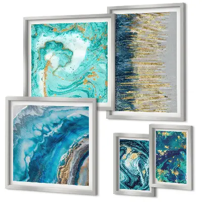 Abstract blue compositions framed photo set