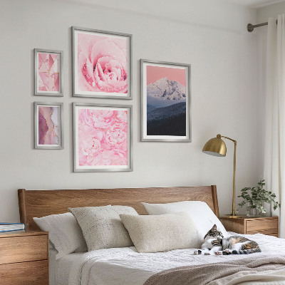 Set of 5 wall art pieces Pink landscapes modern flowers