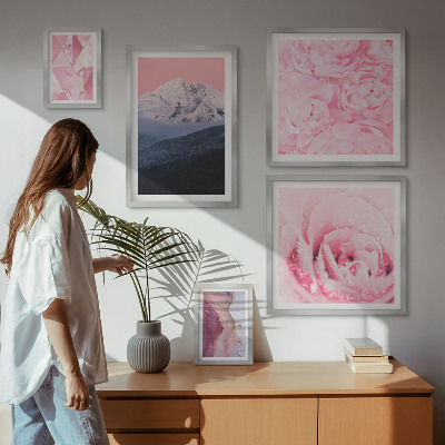 Set of 5 wall art pieces Pink landscapes modern flowers