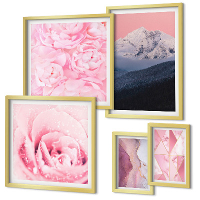 Set of 5 wall art pieces Pink landscapes modern flowers