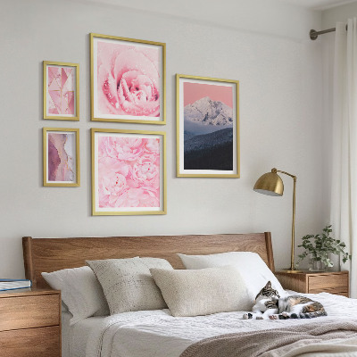 Set of 5 wall art pieces Pink landscapes modern flowers
