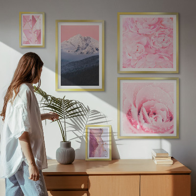 Set of 5 wall art pieces Pink landscapes modern flowers
