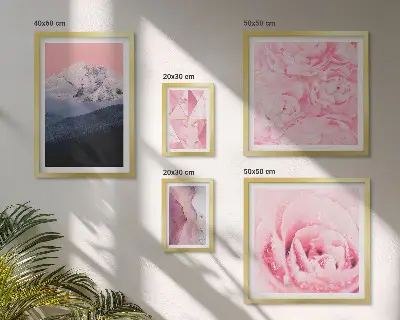Set of 5 wall art pieces featuring pink modern flower landscapes