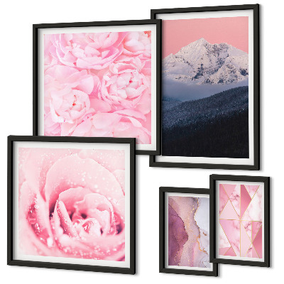 Set of 5 wall art pieces Pink landscapes modern flowers