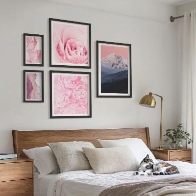 Set of 5 wall art pieces Pink landscapes modern flowers
