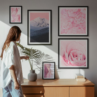 Set of 5 wall art pieces Pink landscapes modern flowers