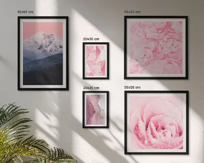 Set of 5 wall art pieces featuring pink modern flower landscapes