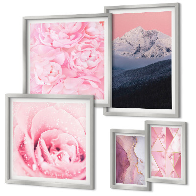 Set of 5 wall art pieces Pink landscapes modern flowers