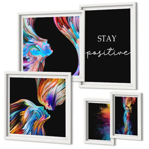 Gallery wall colorful positive abstract art prints