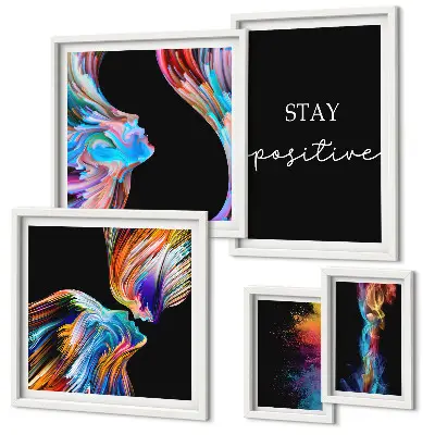 Gallery wall colorful positive abstract art prints