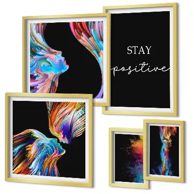 Gallery wall colorful positive abstract art prints