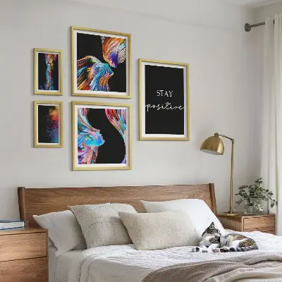 Gallery wall colorful positive abstract art prints