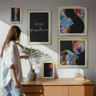 Gallery wall colorful positive abstract art prints
