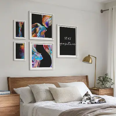 Gallery wall colorful positive abstract art prints
